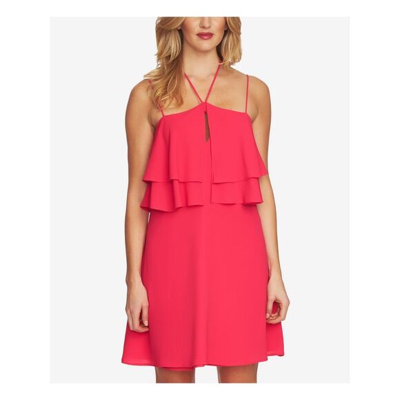 CECE Womens Pink Ruffled Halter Above The Knee Party A-Line Dress 8 - Picture 1 of 3